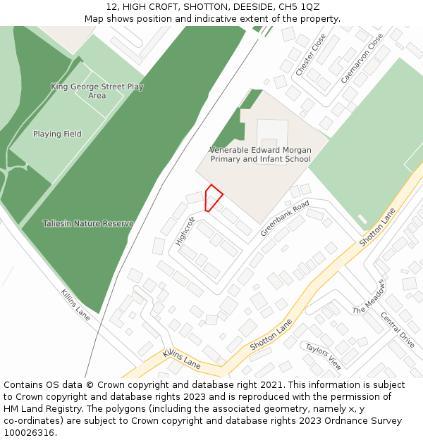 12, HIGH CROFT, SHOTTON, DEESIDE, CH5 1QZ: Location map and indicative extent of plot