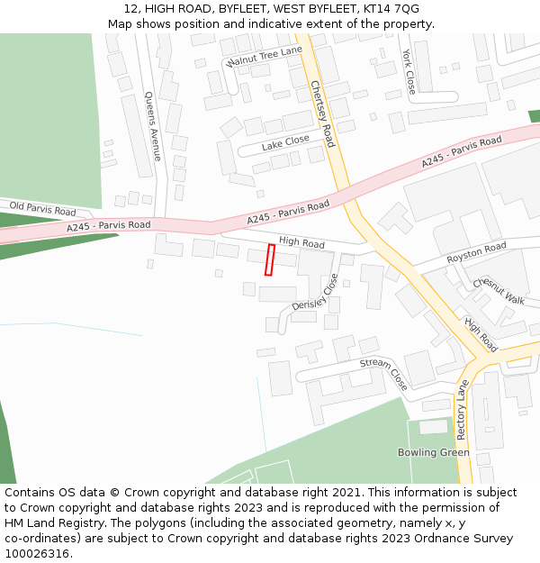 12, HIGH ROAD, BYFLEET, WEST BYFLEET, KT14 7QG: Location map and indicative extent of plot