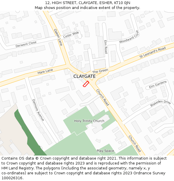 12, HIGH STREET, CLAYGATE, ESHER, KT10 0JN: Location map and indicative extent of plot