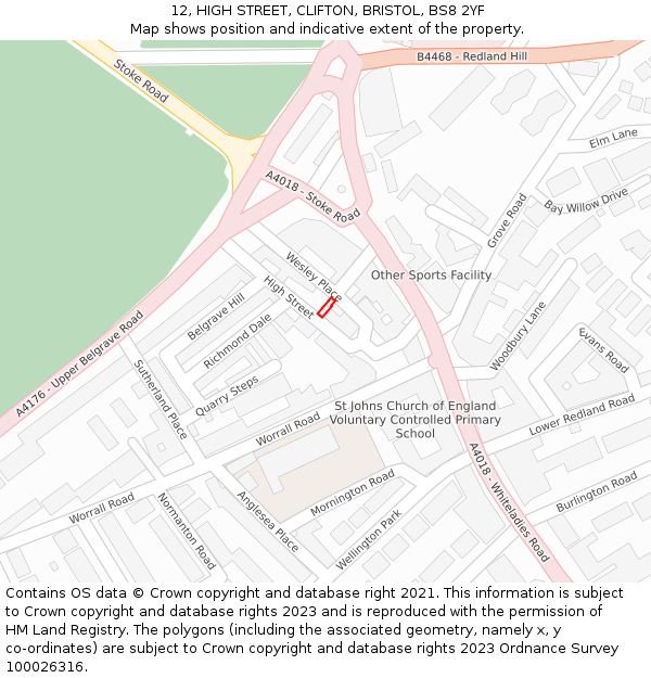 12, HIGH STREET, CLIFTON, BRISTOL, BS8 2YF: Location map and indicative extent of plot