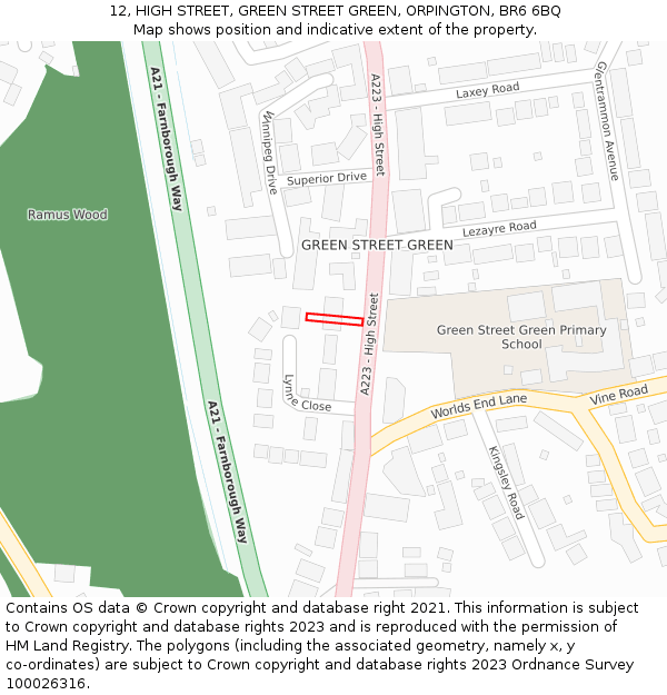 12, HIGH STREET, GREEN STREET GREEN, ORPINGTON, BR6 6BQ: Location map and indicative extent of plot