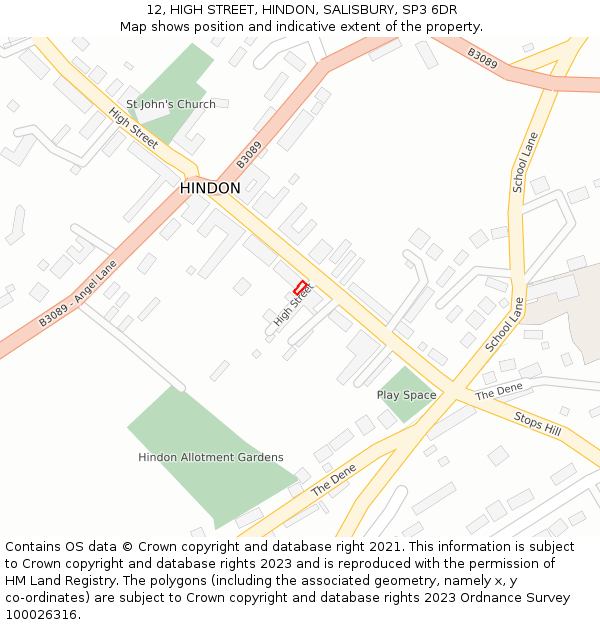 12, HIGH STREET, HINDON, SALISBURY, SP3 6DR: Location map and indicative extent of plot