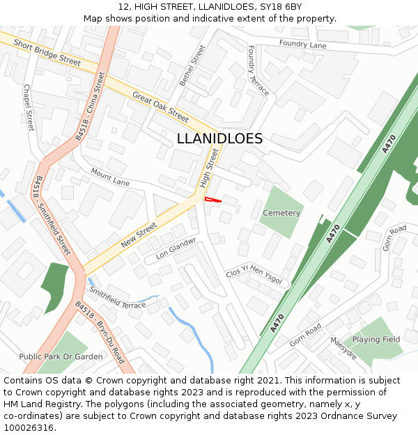 12, HIGH STREET, LLANIDLOES, SY18 6BY: Location map and indicative extent of plot