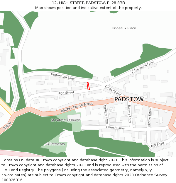 12, HIGH STREET, PADSTOW, PL28 8BB: Location map and indicative extent of plot