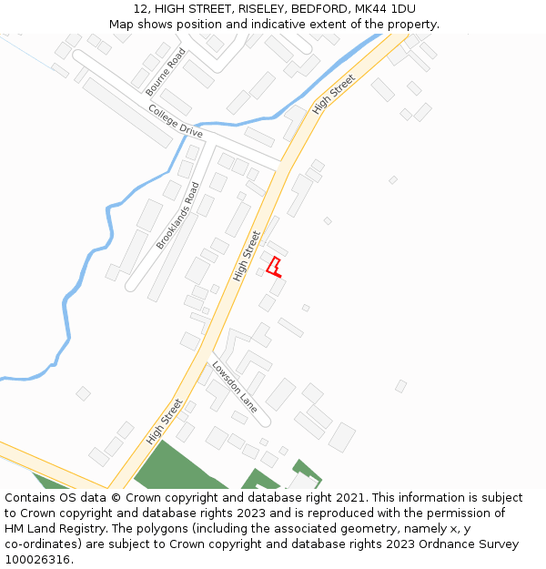 12, HIGH STREET, RISELEY, BEDFORD, MK44 1DU: Location map and indicative extent of plot