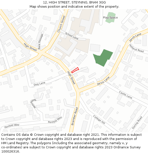 12, HIGH STREET, STEYNING, BN44 3GG: Location map and indicative extent of plot