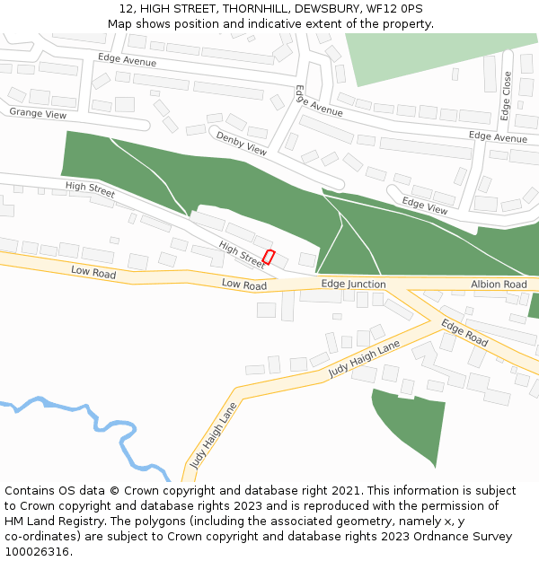 12, HIGH STREET, THORNHILL, DEWSBURY, WF12 0PS: Location map and indicative extent of plot
