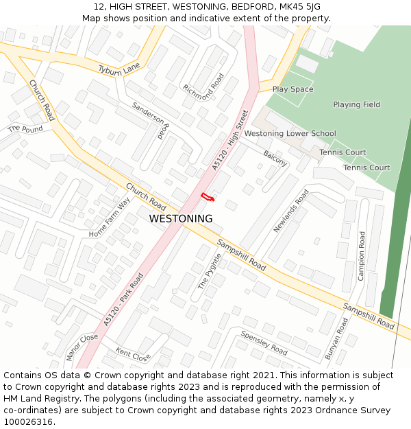 12, HIGH STREET, WESTONING, BEDFORD, MK45 5JG: Location map and indicative extent of plot