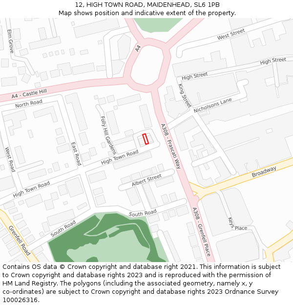 12, HIGH TOWN ROAD, MAIDENHEAD, SL6 1PB: Location map and indicative extent of plot