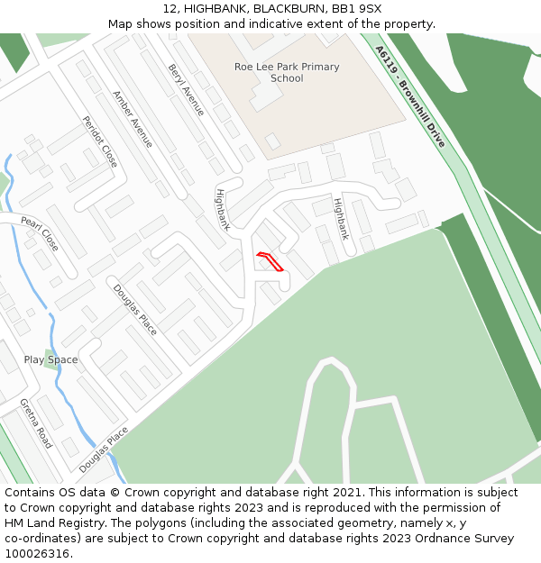 12, HIGHBANK, BLACKBURN, BB1 9SX: Location map and indicative extent of plot