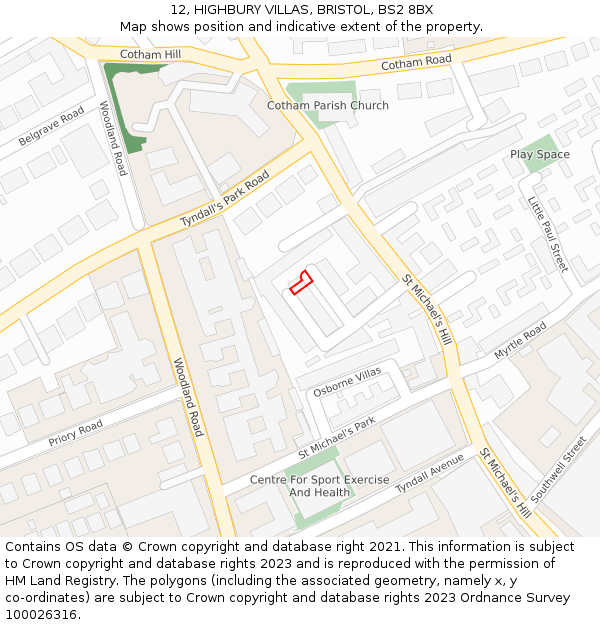 12, HIGHBURY VILLAS, BRISTOL, BS2 8BX: Location map and indicative extent of plot