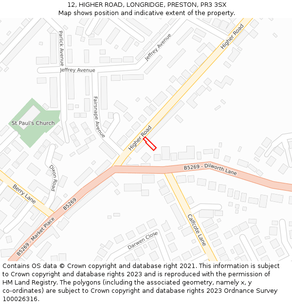 12, HIGHER ROAD, LONGRIDGE, PRESTON, PR3 3SX: Location map and indicative extent of plot