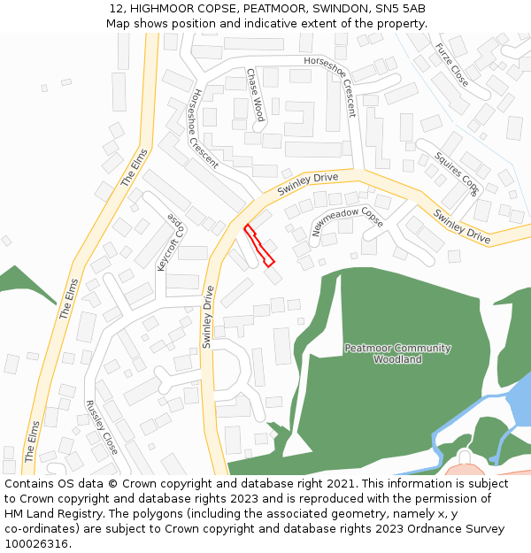 12, HIGHMOOR COPSE, PEATMOOR, SWINDON, SN5 5AB: Location map and indicative extent of plot