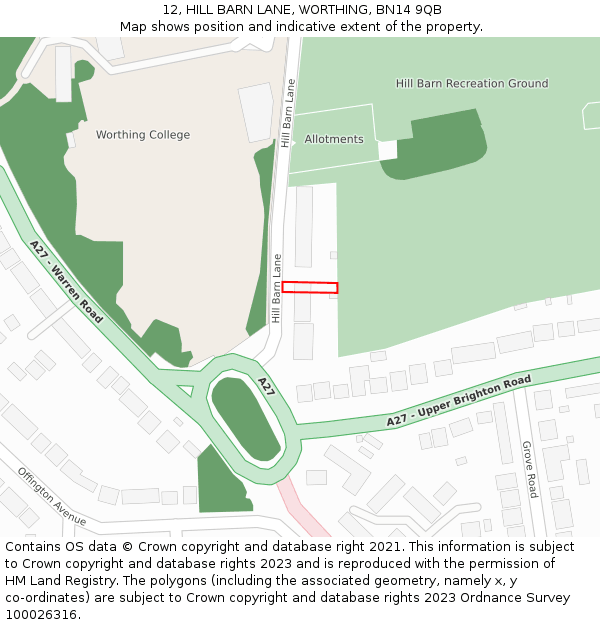 12, HILL BARN LANE, WORTHING, BN14 9QB: Location map and indicative extent of plot