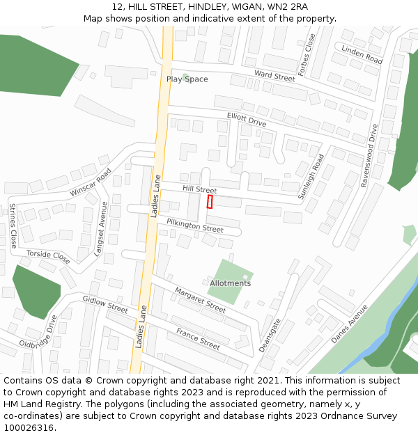 12, HILL STREET, HINDLEY, WIGAN, WN2 2RA: Location map and indicative extent of plot