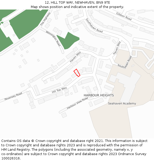 12, HILL TOP WAY, NEWHAVEN, BN9 9TE: Location map and indicative extent of plot