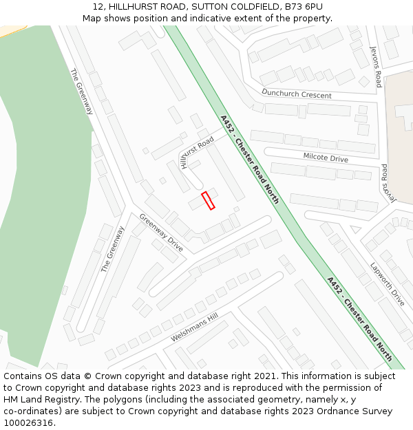 12, HILLHURST ROAD, SUTTON COLDFIELD, B73 6PU: Location map and indicative extent of plot