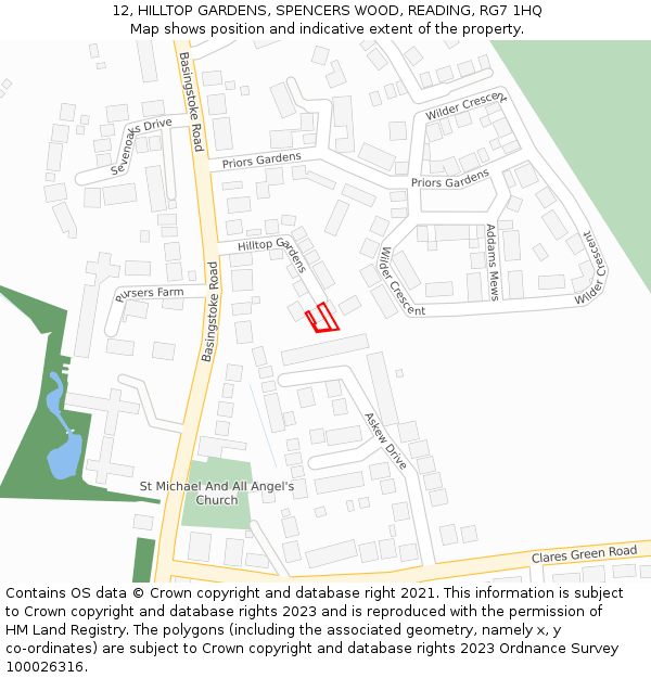 12, HILLTOP GARDENS, SPENCERS WOOD, READING, RG7 1HQ: Location map and indicative extent of plot