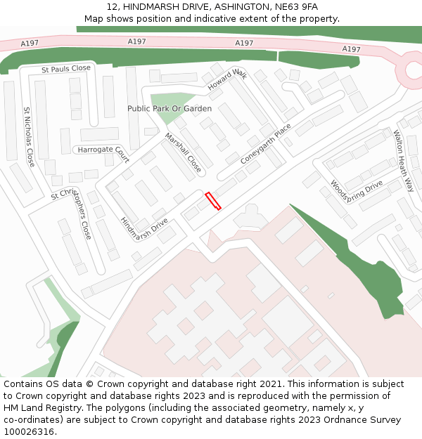 12, HINDMARSH DRIVE, ASHINGTON, NE63 9FA: Location map and indicative extent of plot