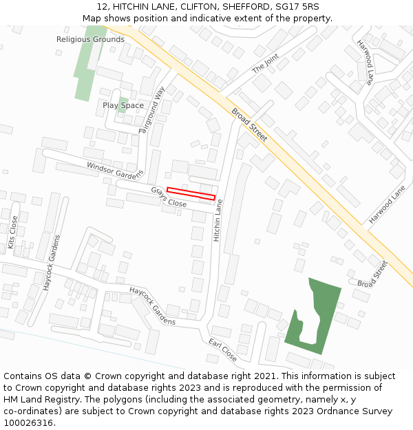 12, HITCHIN LANE, CLIFTON, SHEFFORD, SG17 5RS: Location map and indicative extent of plot