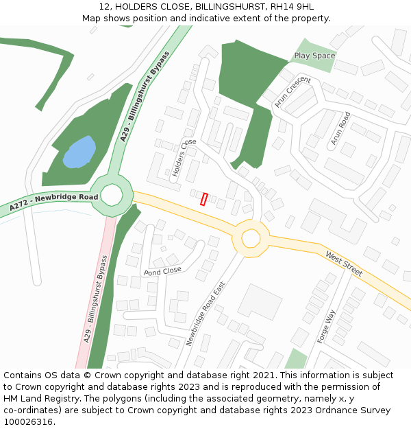 12, HOLDERS CLOSE, BILLINGSHURST, RH14 9HL: Location map and indicative extent of plot