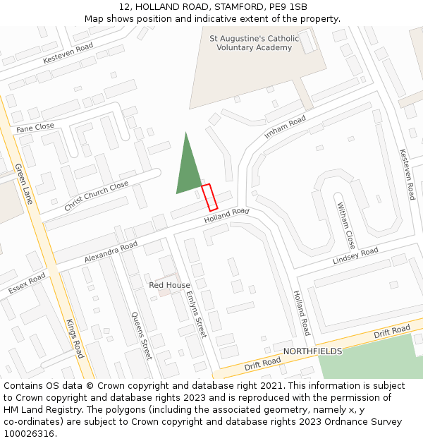 12, HOLLAND ROAD, STAMFORD, PE9 1SB: Location map and indicative extent of plot