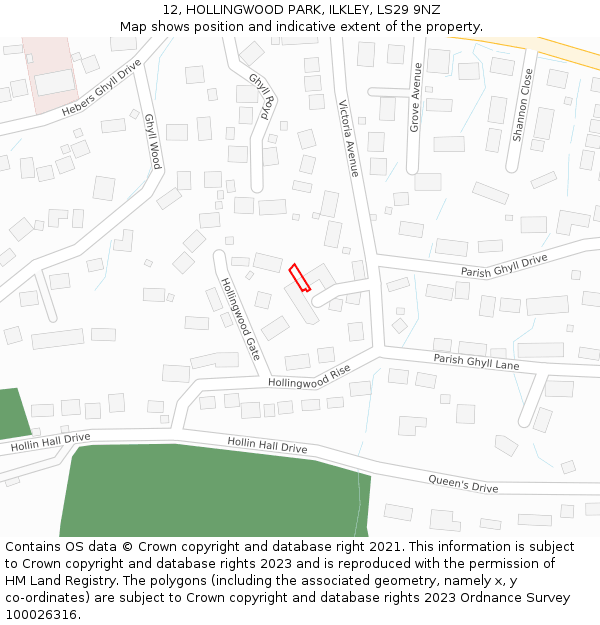 12, HOLLINGWOOD PARK, ILKLEY, LS29 9NZ: Location map and indicative extent of plot