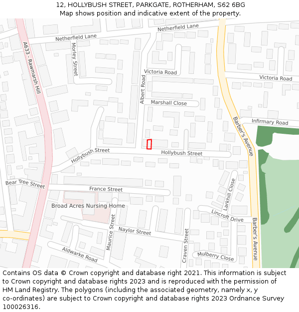 12, HOLLYBUSH STREET, PARKGATE, ROTHERHAM, S62 6BG: Location map and indicative extent of plot