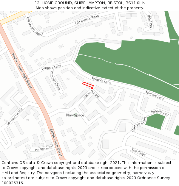 12, HOME GROUND, SHIREHAMPTON, BRISTOL, BS11 0HN: Location map and indicative extent of plot