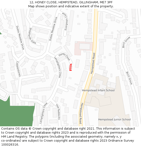 12, HONEY CLOSE, HEMPSTEAD, GILLINGHAM, ME7 3PF: Location map and indicative extent of plot
