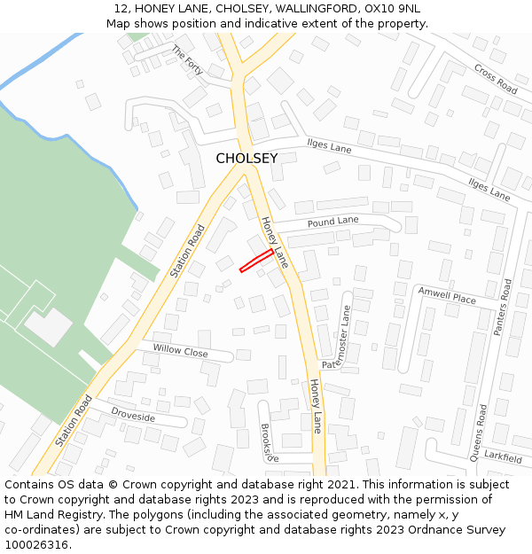 12, HONEY LANE, CHOLSEY, WALLINGFORD, OX10 9NL: Location map and indicative extent of plot