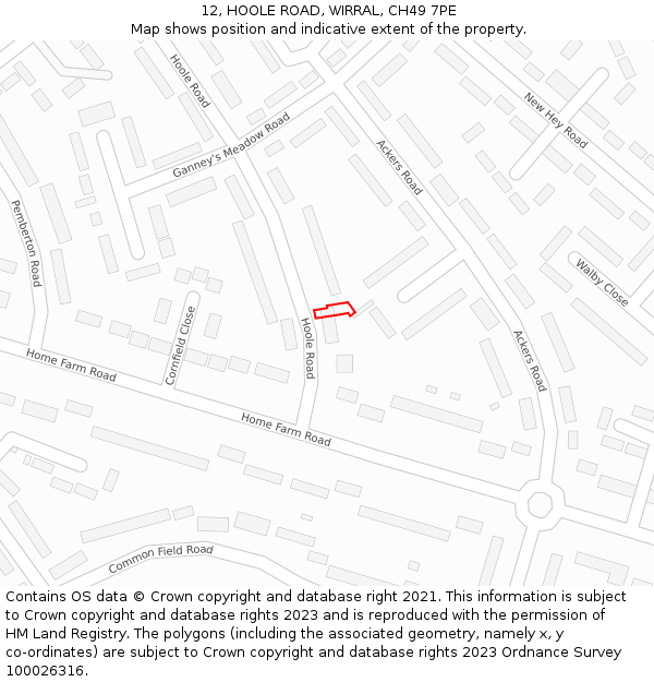 12, HOOLE ROAD, WIRRAL, CH49 7PE: Location map and indicative extent of plot