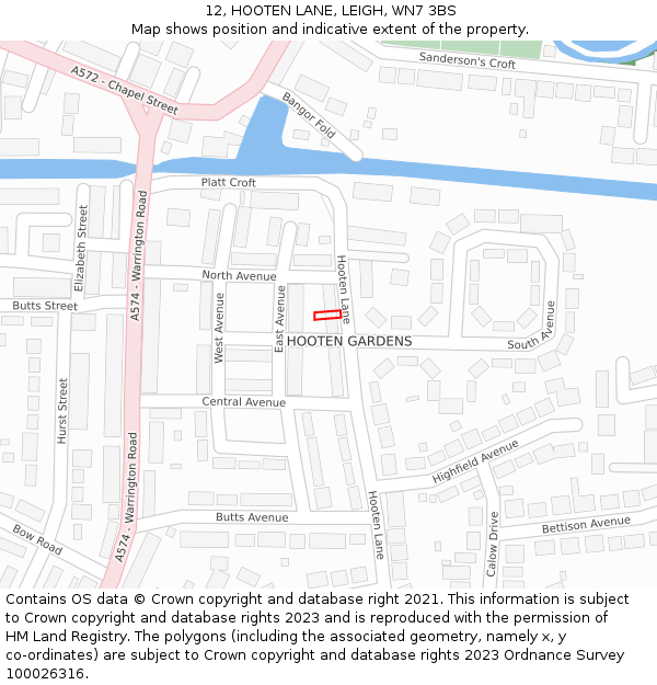 12, HOOTEN LANE, LEIGH, WN7 3BS: Location map and indicative extent of plot
