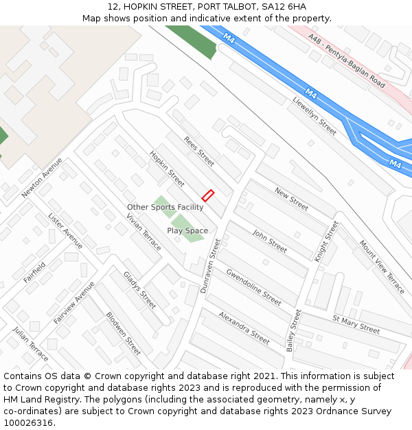 12, HOPKIN STREET, PORT TALBOT, SA12 6HA: Location map and indicative extent of plot