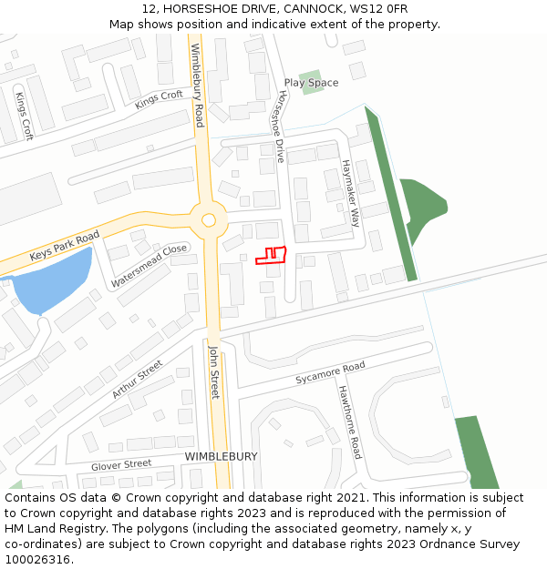 12, HORSESHOE DRIVE, CANNOCK, WS12 0FR: Location map and indicative extent of plot