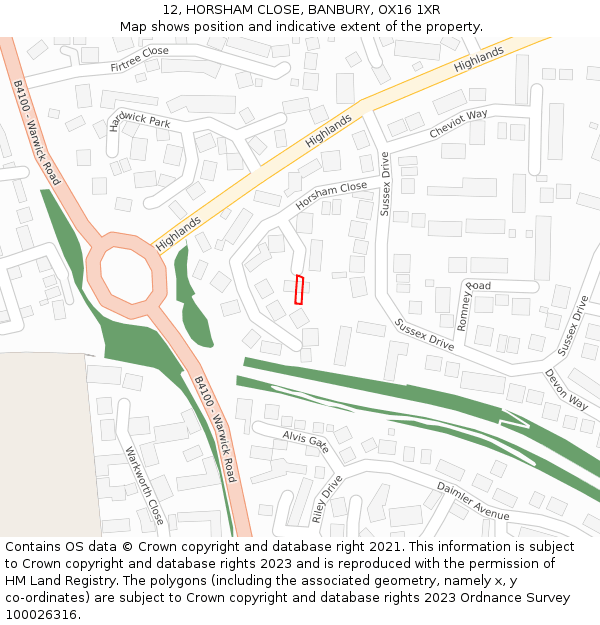12, HORSHAM CLOSE, BANBURY, OX16 1XR: Location map and indicative extent of plot