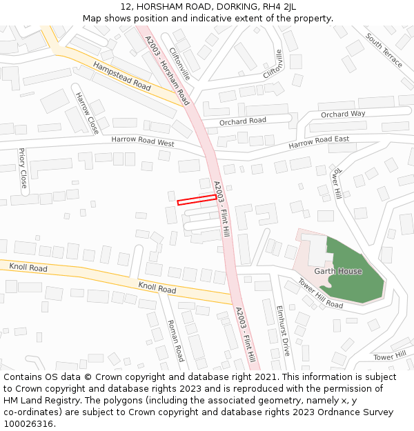 12, HORSHAM ROAD, DORKING, RH4 2JL: Location map and indicative extent of plot