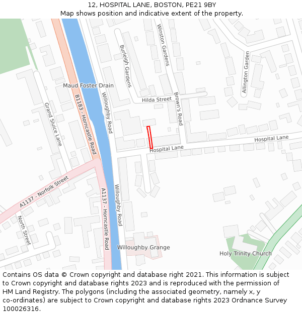 12, HOSPITAL LANE, BOSTON, PE21 9BY: Location map and indicative extent of plot