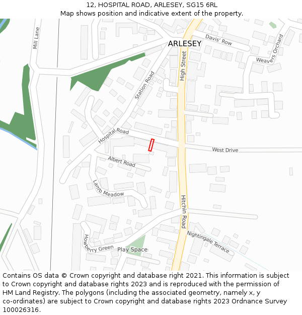 12, HOSPITAL ROAD, ARLESEY, SG15 6RL: Location map and indicative extent of plot