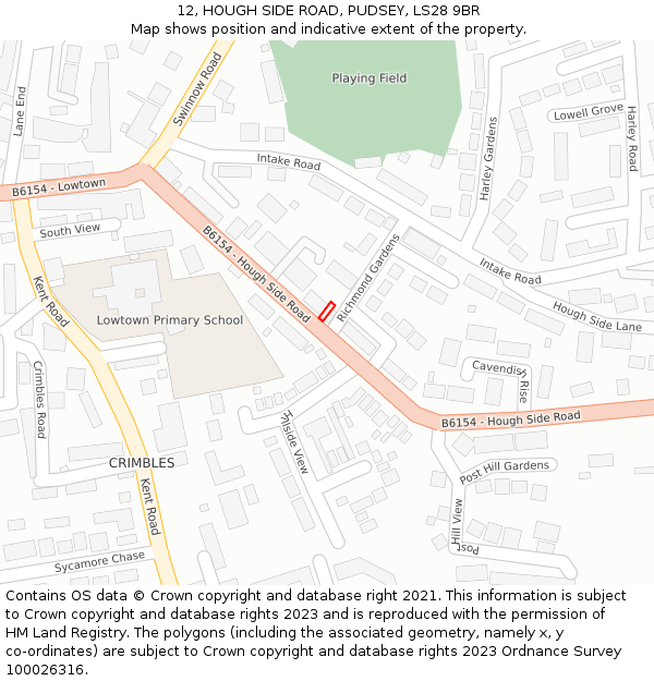 12, HOUGH SIDE ROAD, PUDSEY, LS28 9BR: Location map and indicative extent of plot