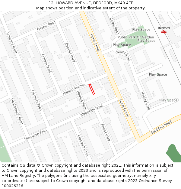12, HOWARD AVENUE, BEDFORD, MK40 4EB: Location map and indicative extent of plot