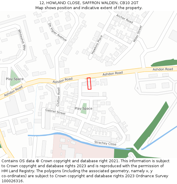 12, HOWLAND CLOSE, SAFFRON WALDEN, CB10 2GT: Location map and indicative extent of plot