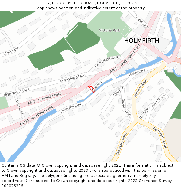 12, HUDDERSFIELD ROAD, HOLMFIRTH, HD9 2JS: Location map and indicative extent of plot