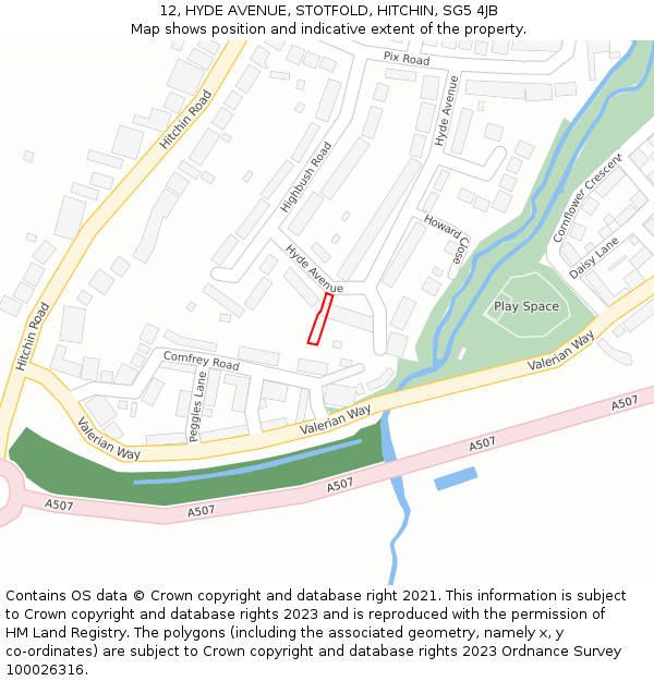 12, HYDE AVENUE, STOTFOLD, HITCHIN, SG5 4JB: Location map and indicative extent of plot