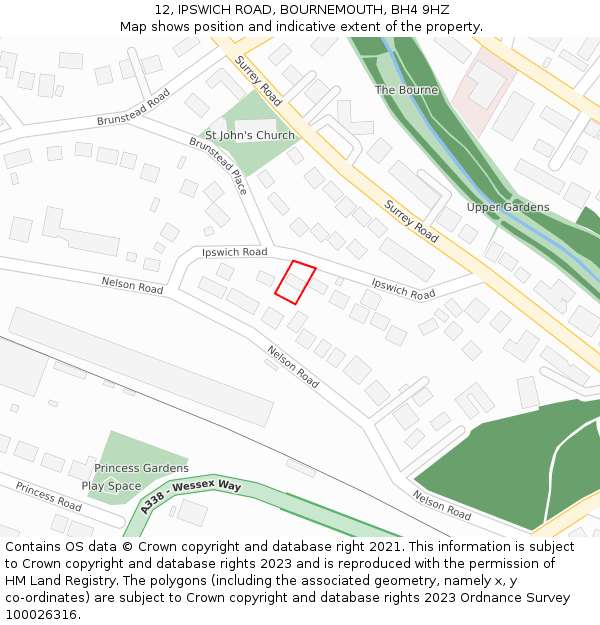 12, IPSWICH ROAD, BOURNEMOUTH, BH4 9HZ: Location map and indicative extent of plot