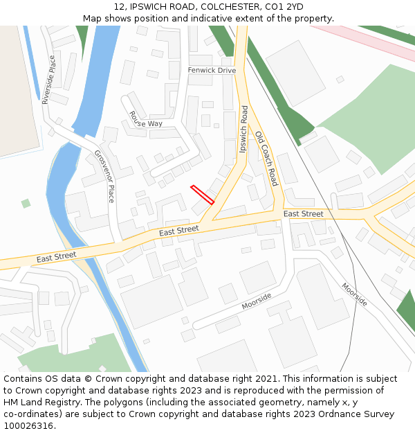 12, IPSWICH ROAD, COLCHESTER, CO1 2YD: Location map and indicative extent of plot