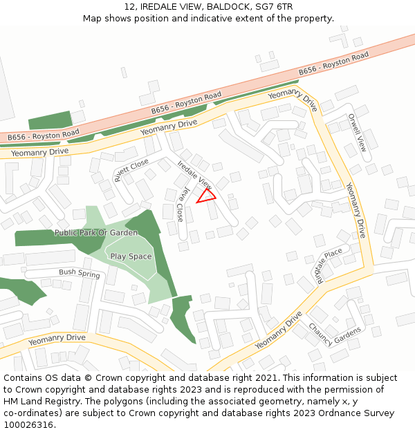 12, IREDALE VIEW, BALDOCK, SG7 6TR: Location map and indicative extent of plot