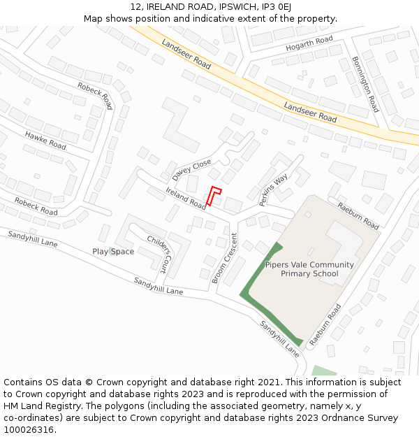12, IRELAND ROAD, IPSWICH, IP3 0EJ: Location map and indicative extent of plot