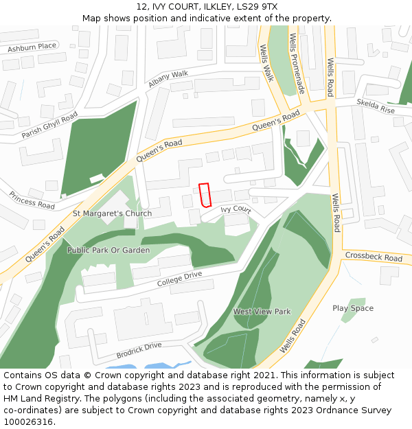 12, IVY COURT, ILKLEY, LS29 9TX: Location map and indicative extent of plot