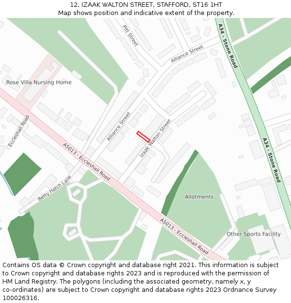 12, IZAAK WALTON STREET, STAFFORD, ST16 1HT: Location map and indicative extent of plot
